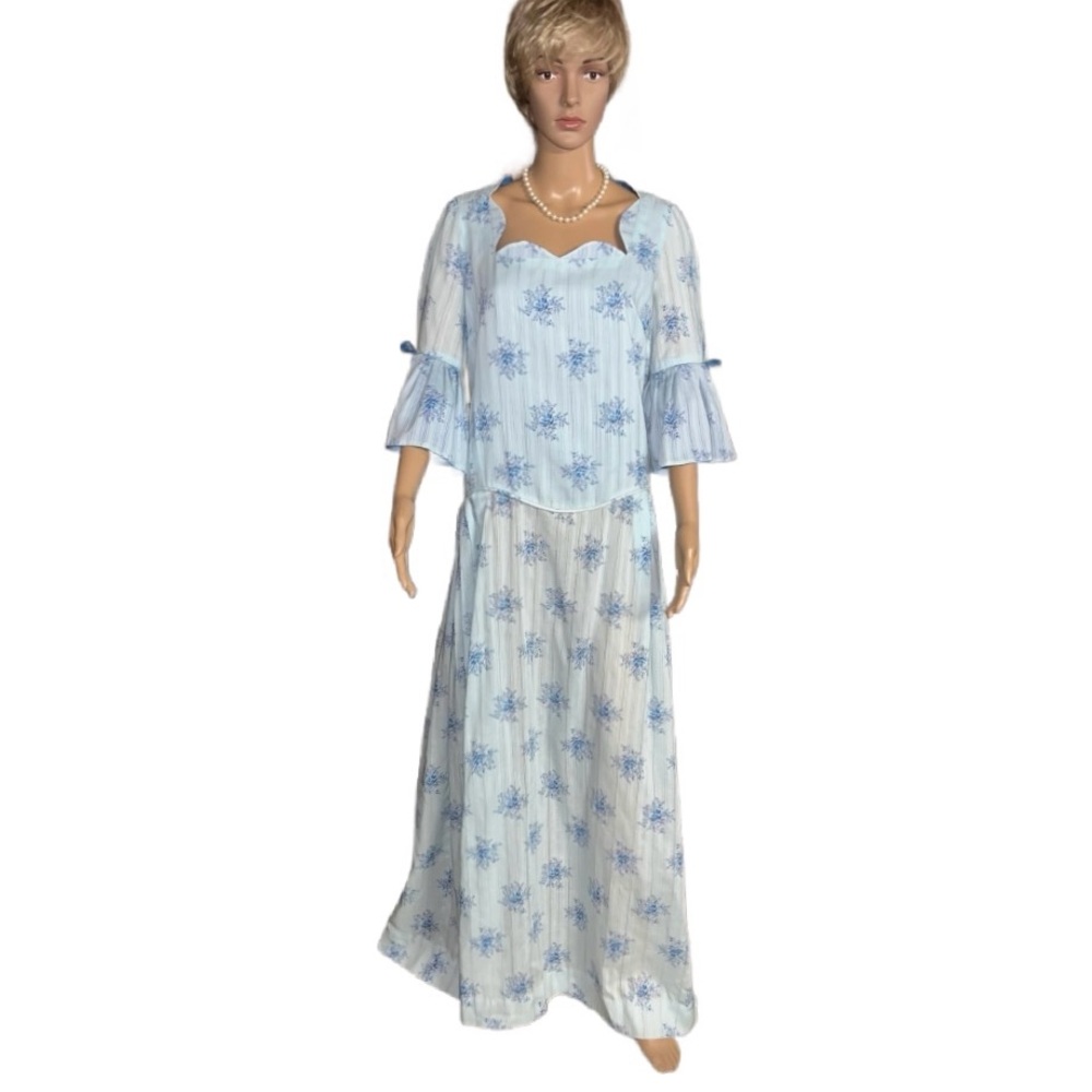 Katerina Originals ~ 2 X-Large ~ Vintage (70’s) ~ Blue Floral ~ Boho Maxi Dress - Picture 2 of 16